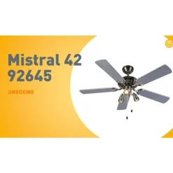 Plafondventilator staal 110cm 3-lichts met trekschakelaar - Mistral