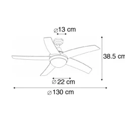 Plafondventilator staal 132cm met afstandsbediening - Cool