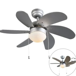 Plafondventilator staal met hout print 80cm met trekschakelaar - Fresh