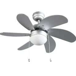 Plafondventilator staal met hout print 80cm met trekschakelaar - Fresh