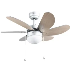 Plafondventilator staal met hout print 80cm met trekschakelaar - Fresh