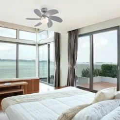 Plafondventilator staal met hout print 80cm met trekschakelaar - Fresh