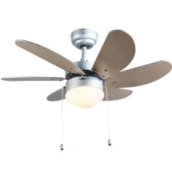 Plafondventilator staal met hout print 80cm met trekschakelaar - Fresh