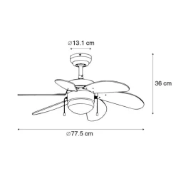 Plafondventilator staal met hout print 80cm met trekschakelaar - Fresh