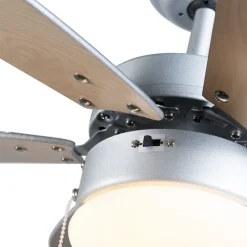 Plafondventilator staal met hout print 80cm met trekschakelaar - Fresh