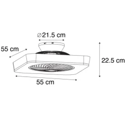 Plafondventilator vierkant zwart incl. LED dimbaar - Climo