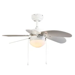 Plafondventilator wit met hout print 80cm met trekschakelaar - Fresh