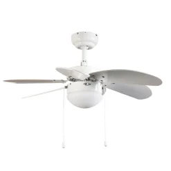 Plafondventilator wit met hout print 80cm met trekschakelaar - Fresh