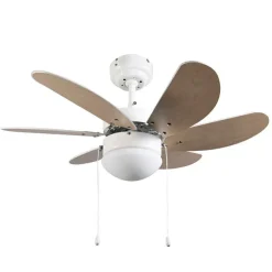 Plafondventilator wit met hout print 80cm met trekschakelaar - Fresh