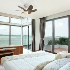 Plafondventilator wit met hout print 80cm met trekschakelaar - Fresh