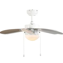 Plafondventilator wit met hout print 80cm met trekschakelaar - Fresh