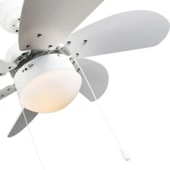 Plafondventilator wit met hout print 80cm met trekschakelaar - Fresh