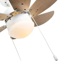 Plafondventilator wit met hout print 80cm met trekschakelaar - Fresh