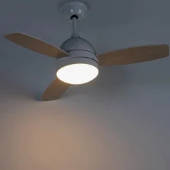 Plafondventilator wit met hout print 96cm met afstandsbediening - Rotar