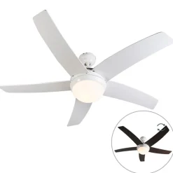 Plafondventilator wit met hout print 132cm met afstandsbediening - Cool