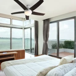 Plafondventilator wit met hout print 132cm met afstandsbediening - Cool