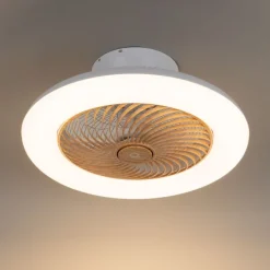 Plafondventilator wit met hout print 55cm incl. LED dimbaar met afstandsbediening - Clima
