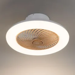 Plafondventilator wit met hout print 55cm incl. LED dimbaar met afstandsbediening - Clima