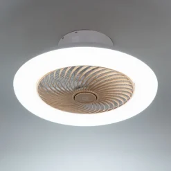 Plafondventilator wit met hout print 55cm incl. LED dimbaar met afstandsbediening - Clima