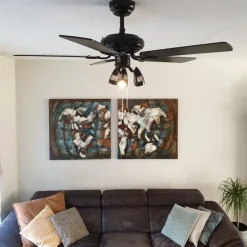 Plafondventilator zwart 110cm 3-lichts met trekschakelaar - Mistral