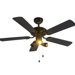 Plafondventilator zwart 110cm 3-lichts met trekschakelaar - Mistral