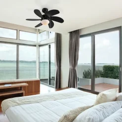 Plafondventilator zwart met hout print 80cm met trekschakelaar - Fresh