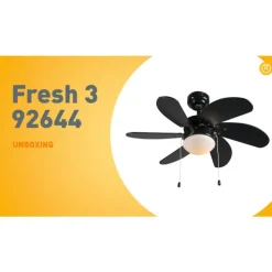 Plafondventilator zwart met hout print 80cm met trekschakelaar - Fresh