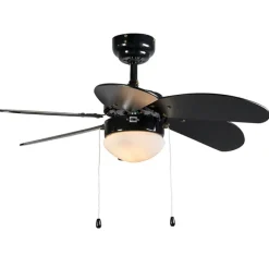 Plafondventilator zwart met hout print 80cm met trekschakelaar - Fresh