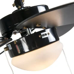 Plafondventilator zwart met hout print 80cm met trekschakelaar - Fresh