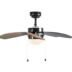 Plafondventilator zwart met hout print 80cm met trekschakelaar - Fresh