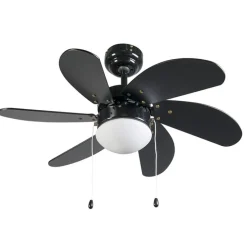 Plafondventilator zwart met hout print 80cm met trekschakelaar - Fresh