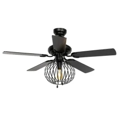 Plafondventilator zwart met hout print 107.5cm met trekschakelaar - Mistral Johanna