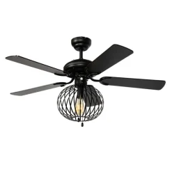 Plafondventilator zwart met hout print 107.5cm met trekschakelaar - Mistral Johanna