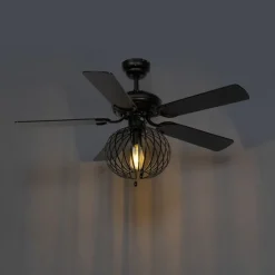 Plafondventilator zwart met hout print 107.5cm met trekschakelaar - Mistral Johanna