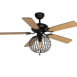 Plafondventilator zwart met hout print 107.5cm met trekschakelaar - Mistral Johanna