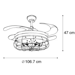 Plafondventilator zwart met inklapbare bladen 107cm 5-lichts met afstandsbediening - Gaiola