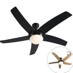 Plafondventilator zwart met hout print 132cm met afstandsbediening - Cool