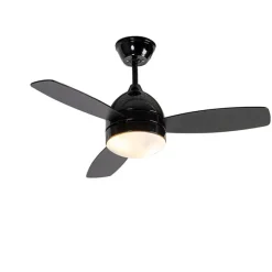 Plafondventilator zwart met hout print 96cm met afstandsbediening - Rotar