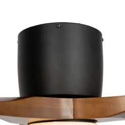 Plafondventilator zwart met hout 131.5cm incl. LED dimbaar met afstandsbediening - Jerri