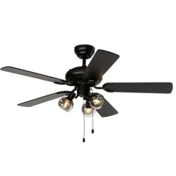 Plafondventilator zwart met hout print 107.5cm 3-lichts met trekschakelaar - Mistral Vidro