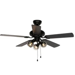 Plafondventilator zwart met hout print 107.5cm 3-lichts met trekschakelaar - Mistral Vidro