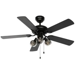 Plafondventilator zwart met hout print 107.5cm 3-lichts met trekschakelaar - Mistral Vidro