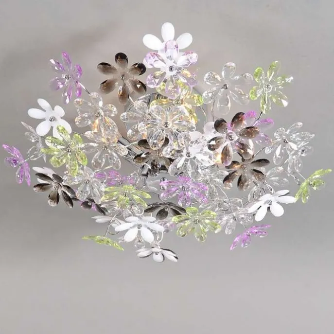 Plafonnière chroom met multicolor kunststof bloemen 56cm - Fiore