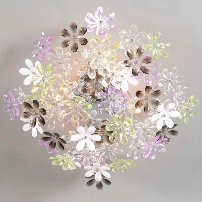 Plafonnière chroom met multicolor kunststof bloemen 56cm - Fiore
