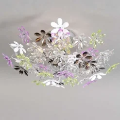 Plafonnière chroom met multicolor kunststof bloemen 56cm - Fiore