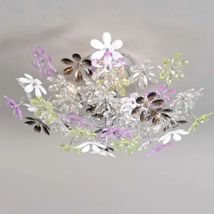Plafonnière chroom met multicolor kunststof bloemen 56cm - Fiore