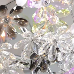 Plafonnière chroom met multicolor kunststof bloemen 56cm - Fiore