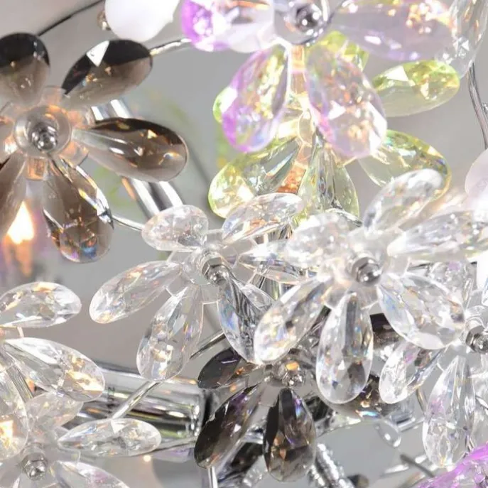 Plafonnière chroom met multicolor kunststof bloemen 56cm - Fiore