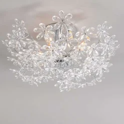 Plafonnière chroom met multicolor kunststof bloemen 56cm - Fiore