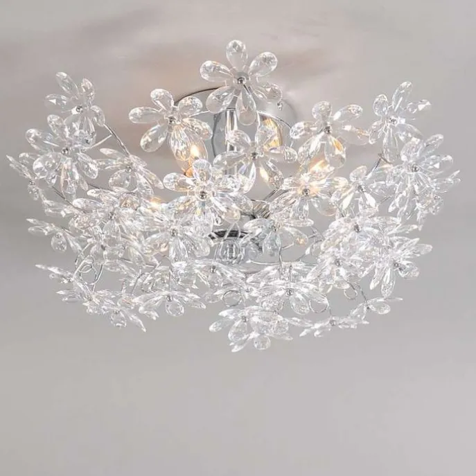 Plafonnière chroom met multicolor kunststof bloemen 56cm - Fiore